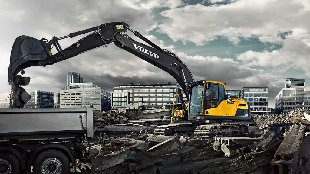 Excavator loading a truck